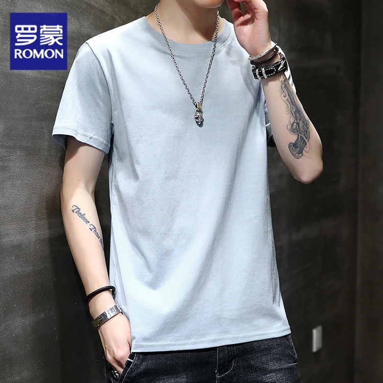 Romon/罗蒙男宽松短袖百搭t恤半袖夏季上衣T恤休闲潮流圆领纯色