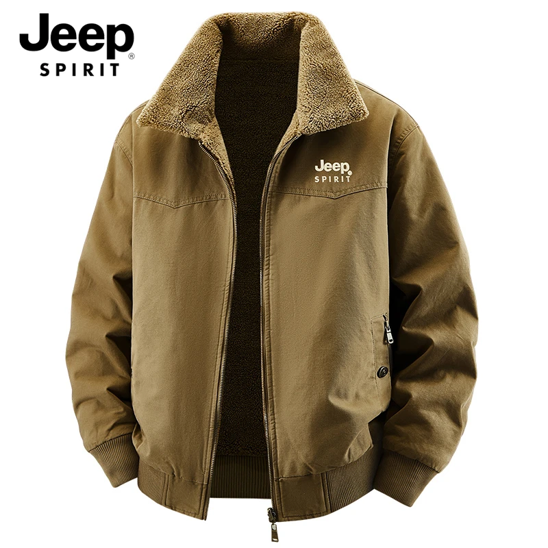 Jeep吉普棉衣男士冬季加绒棉服纯棉宽松加厚保暖耐磨双面穿外套男