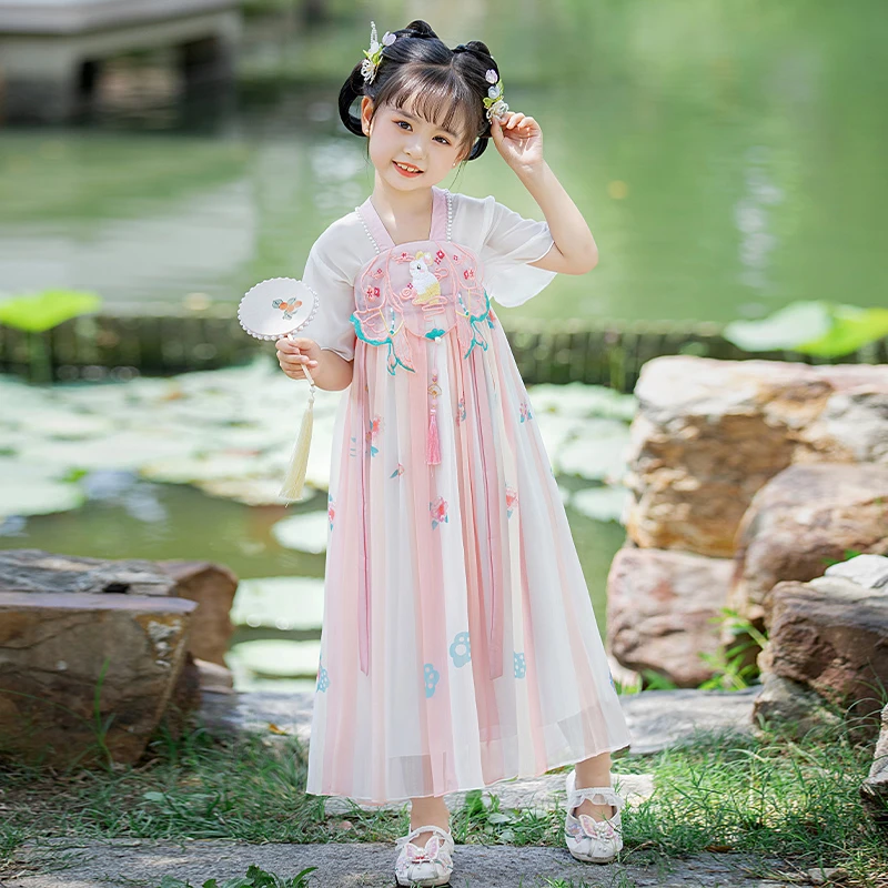 汉服女童古风中国风高档童装连衣裙女宝儿童裙子小女孩夏季小童