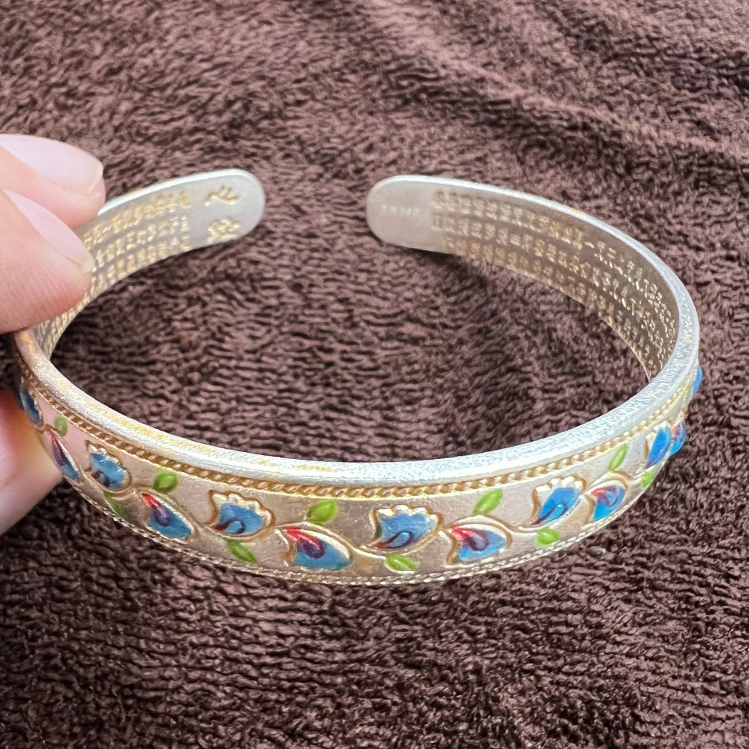 079 珐琅彩心经手环 精品银色轻奢时尚首饰 无礼盒