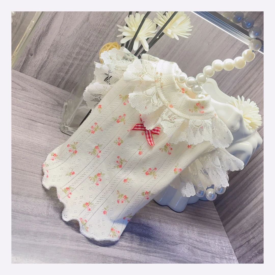 狗衣服狗狗打底衫弹力飞飞袖可爱小碎花清新小体宠物服装打底