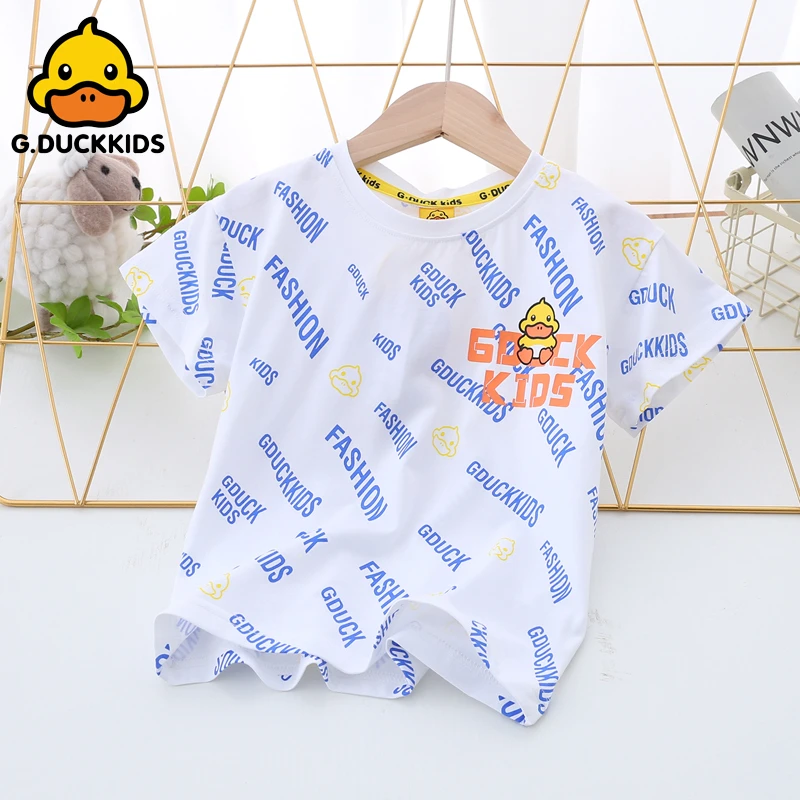 满印中小童小黄鸭棉质短袖卡通潮范时尚百搭半袖上衣