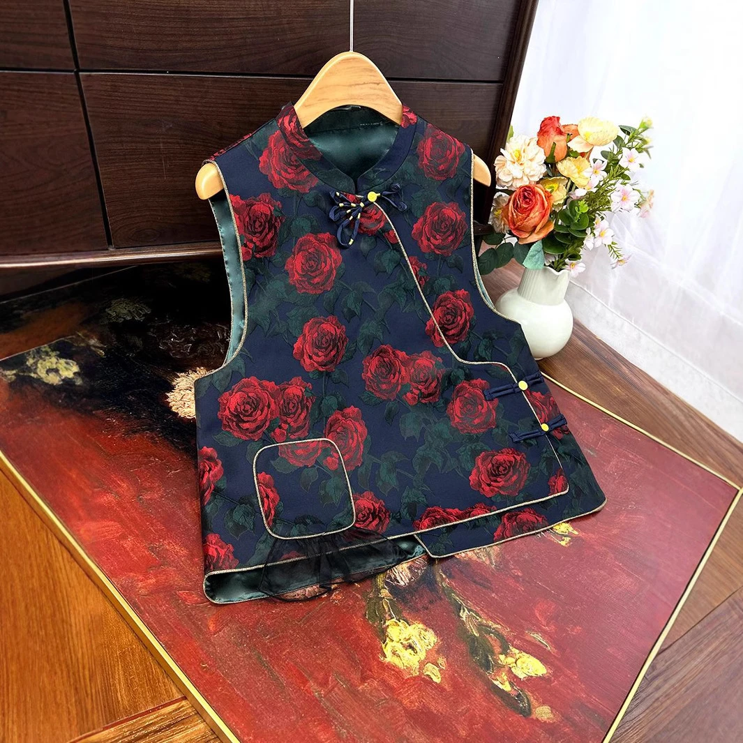 【锦绣江南】新中式国风提花盘扣马甲女2025春季新款复古斜襟马甲