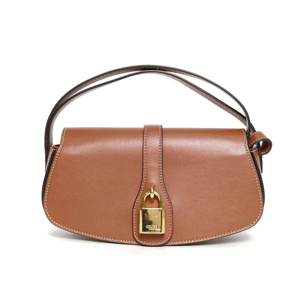 99新 Celine/思琳 小花Jerry活动TABOU 锁头 法棍包 金棕色