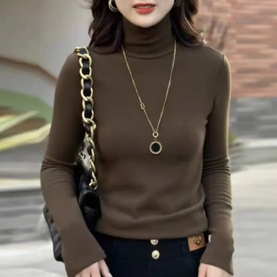 双面绒长袖修身型针织竖条纹女T恤轻职风INS风常规