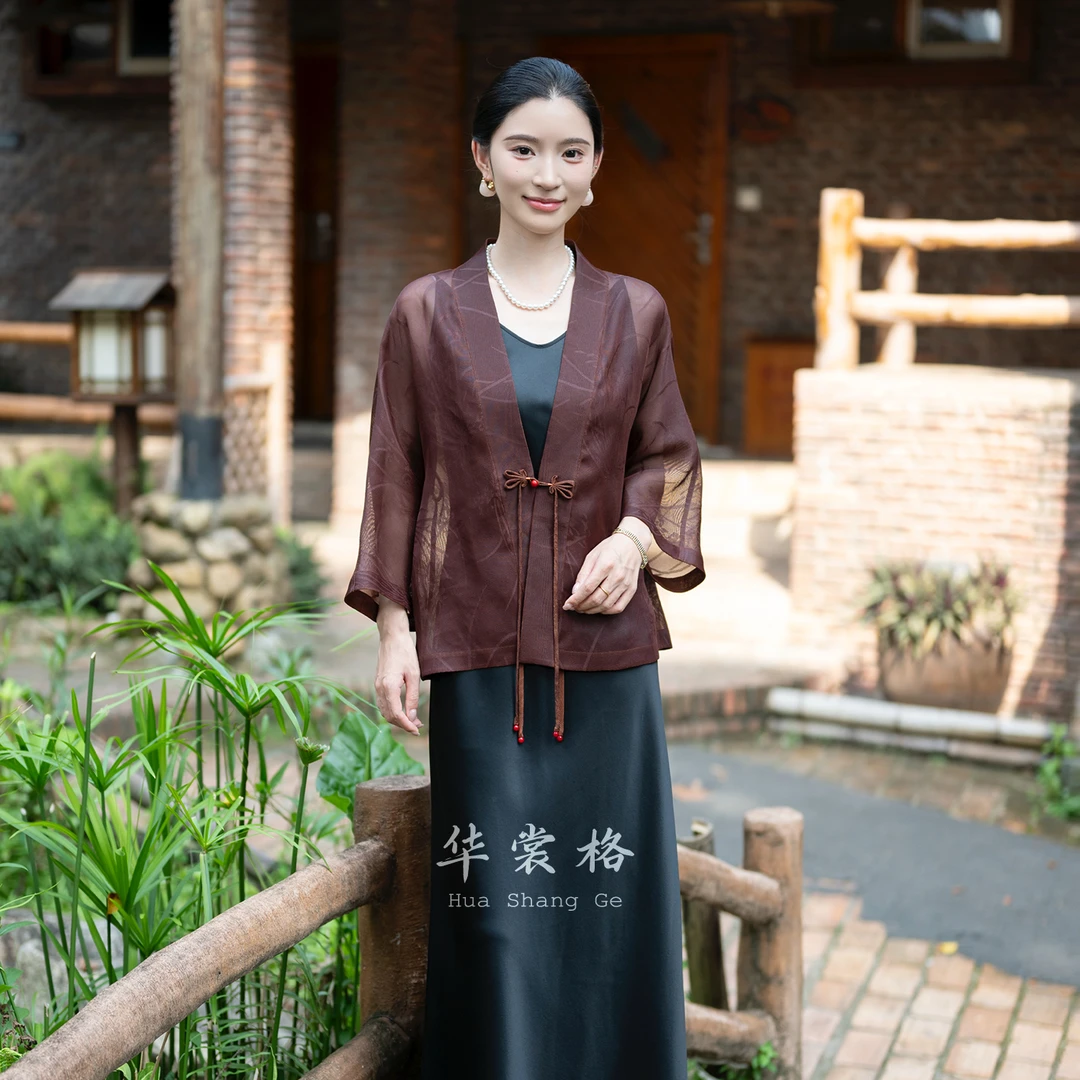 华裳格【兰花草】新中式绞罗红云纱对襟汉服气质外披HS1561