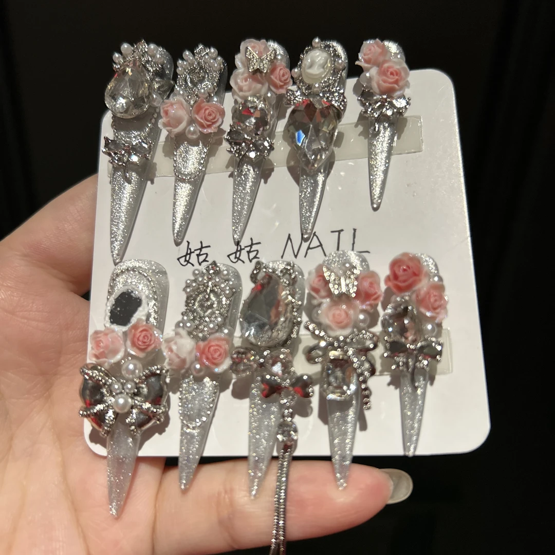 白镜纯手工穿戴甲流苏设计超仙超重工美甲贴片琉璃甲片定制款