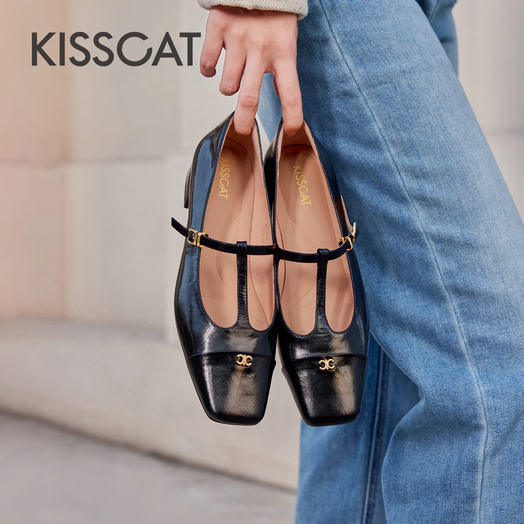 【商场同款】接吻猫新款大艺术家低跟时尚百搭银色玛丽珍KA54118-14