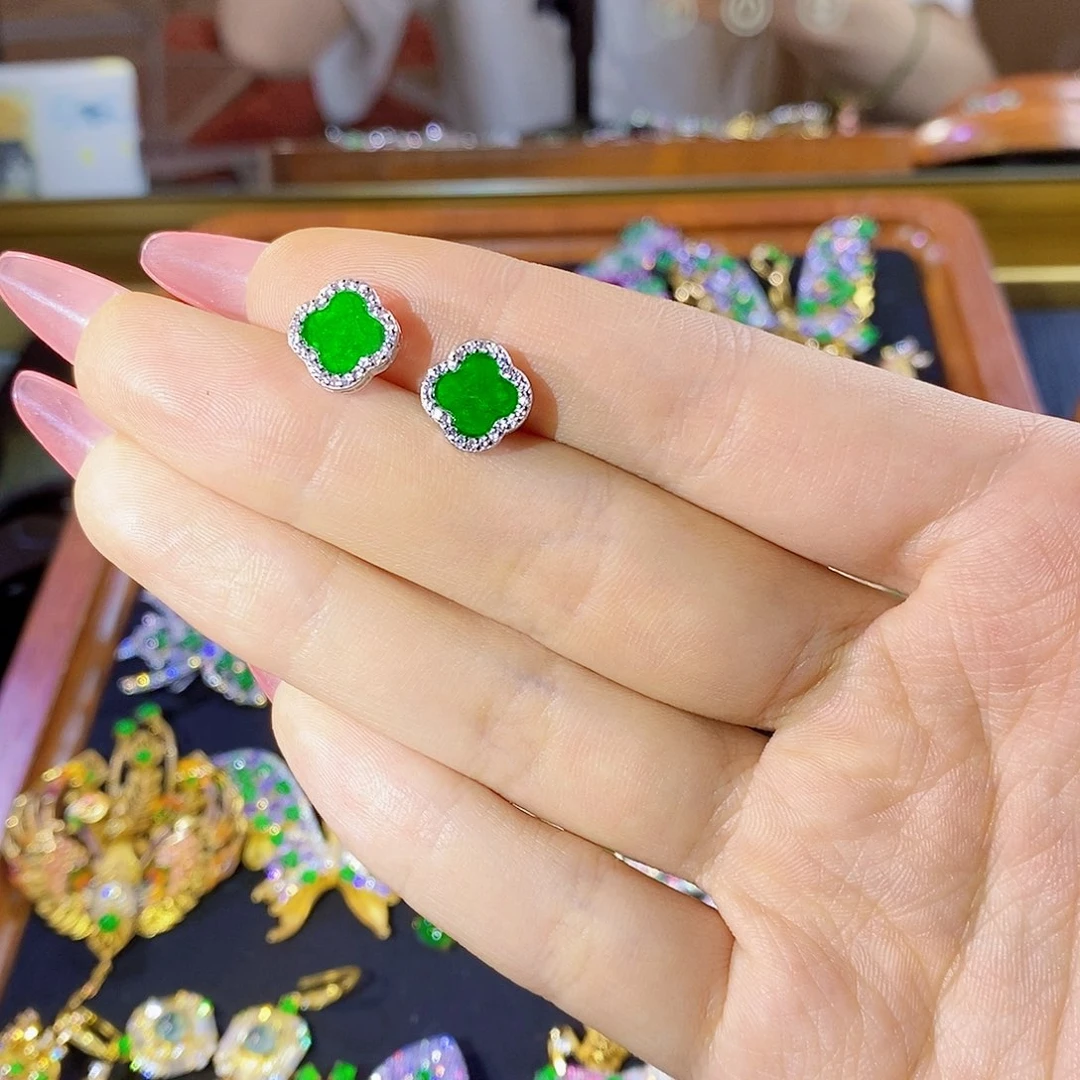 银S925镶嵌翡翠耳饰