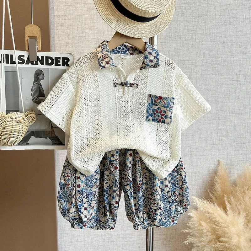 男童短袖套装夏季2025新款儿童针织Polo衫夏装洋气小男孩薄款衣服