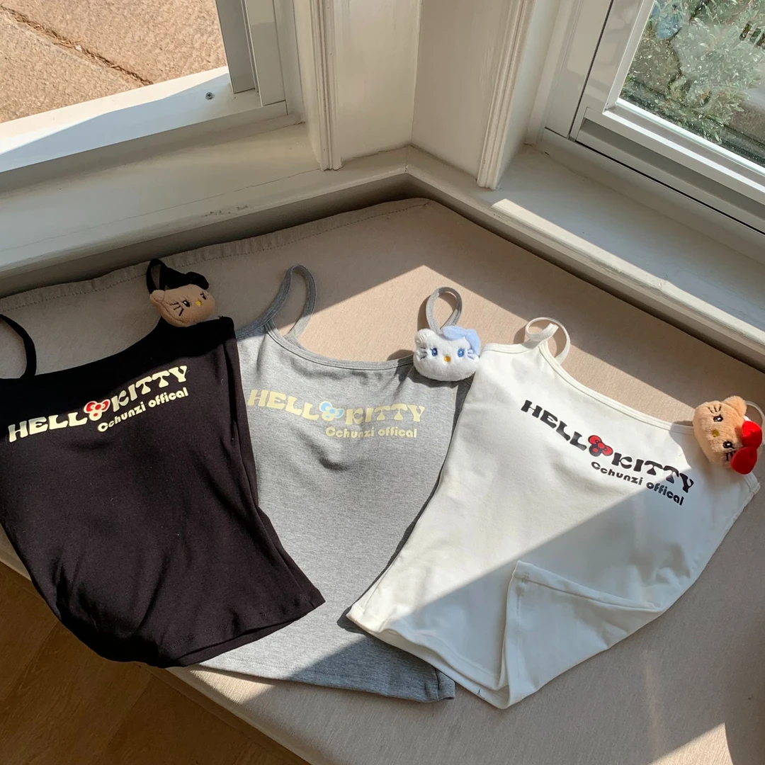 左猫 设计感字母吊带背心【附送公仔】6898#