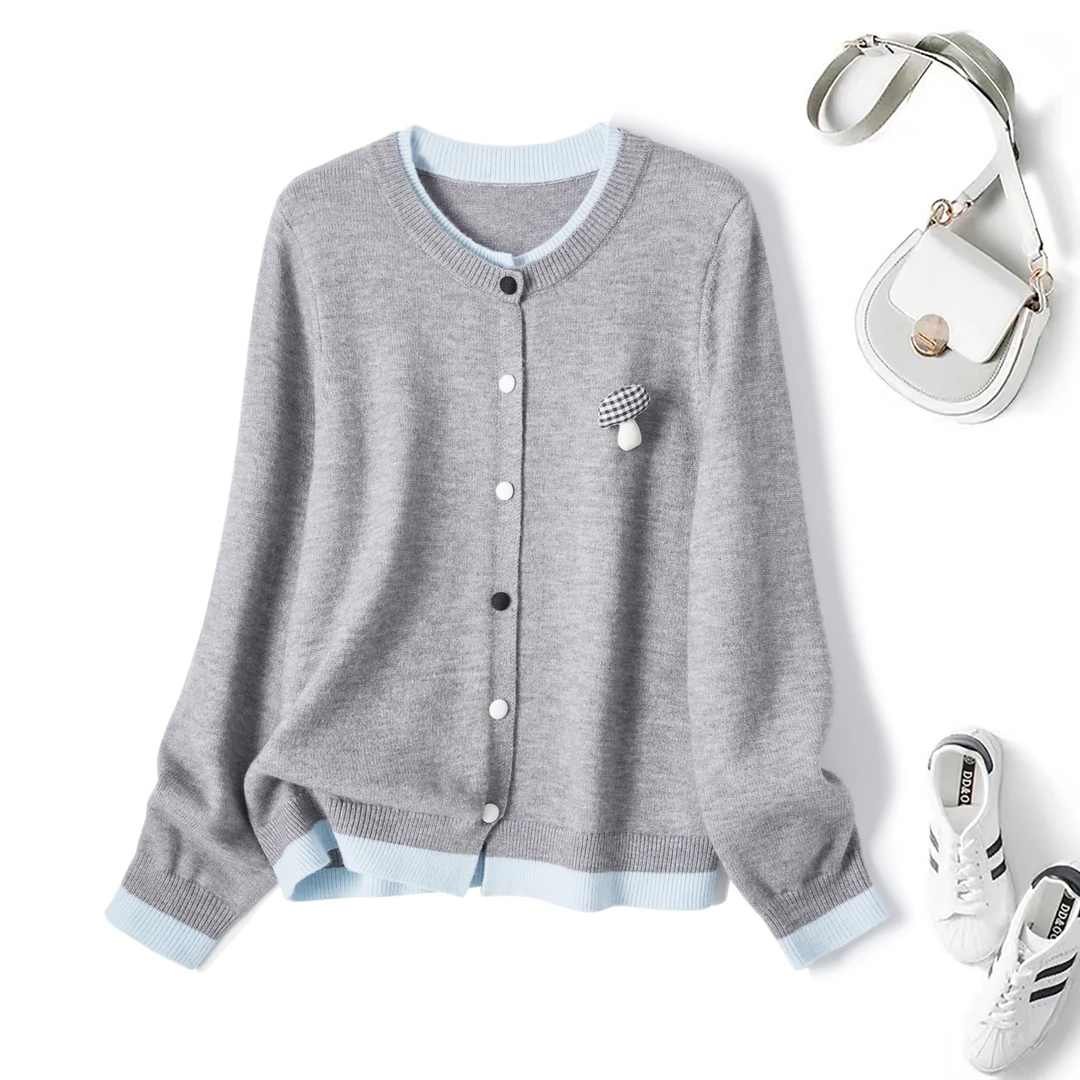 2025秋装新款胖mm大码撞色假两件针织开衫慵懒宽松毛衣外套69336