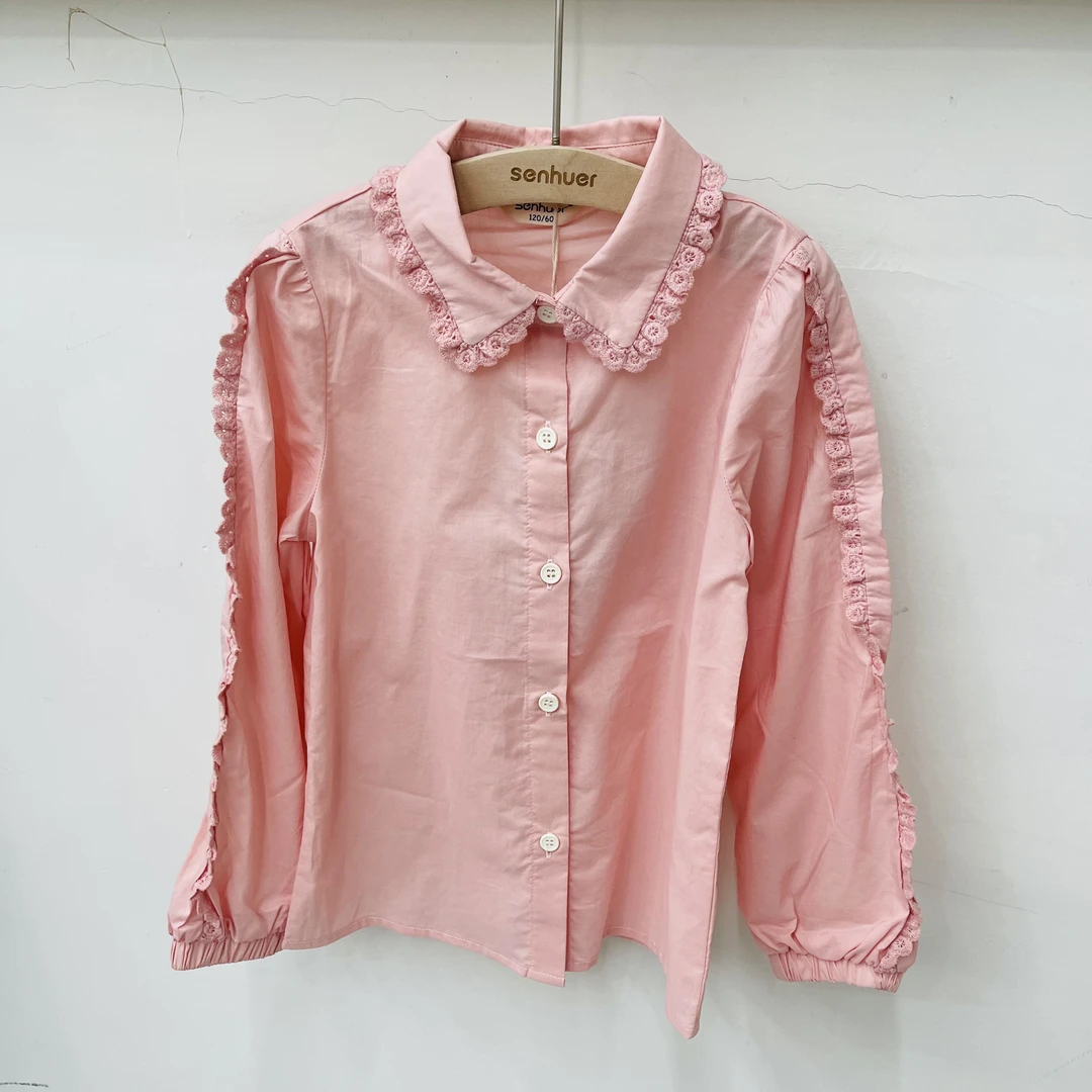 实体品牌童装大童100棉花边韩系衬衫2323002441