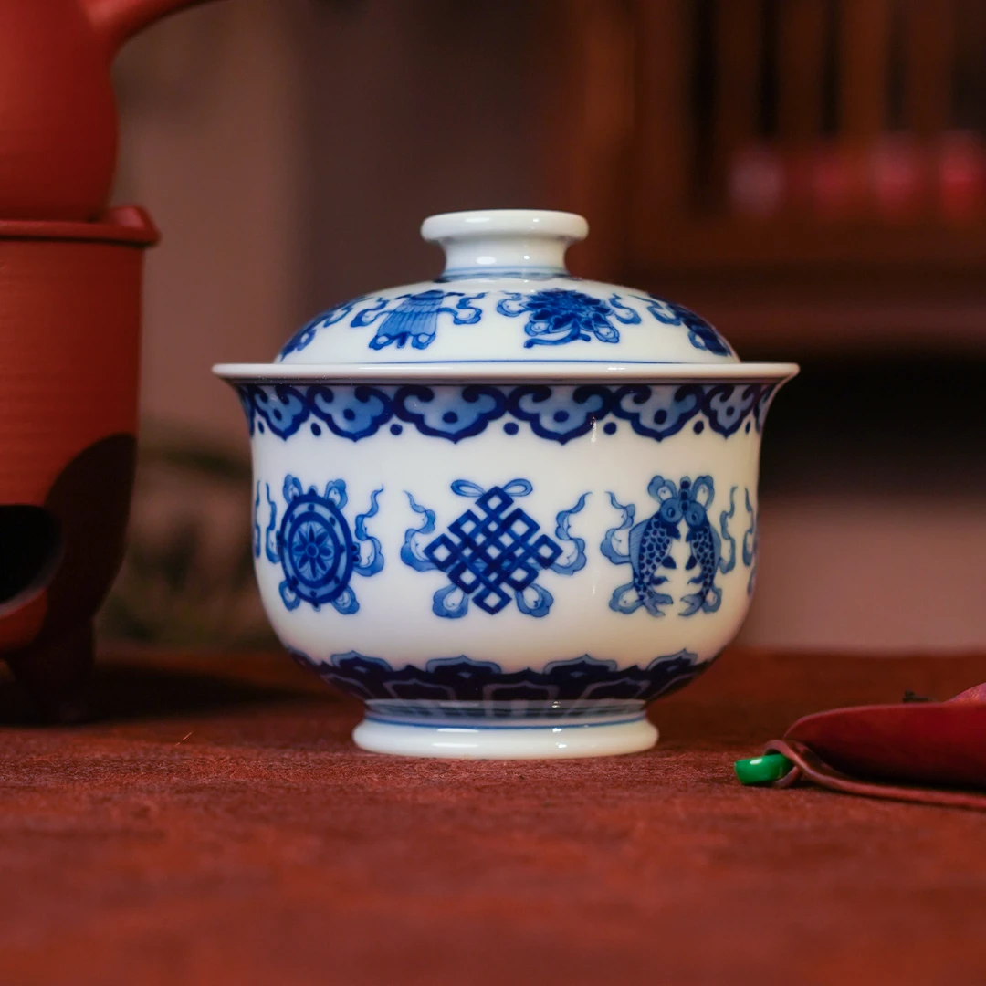 刘建锋窑  仿清八宝炉式盖碗 茶瓷喝茶品茗饮茶主人杯手工LJF3163