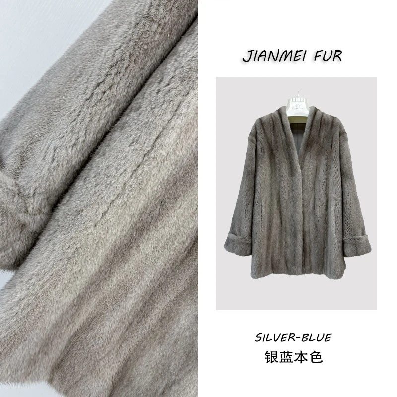 JIAMMEI''时髦优选“挽袖小母貂全抽落肩休闲风水貂外套