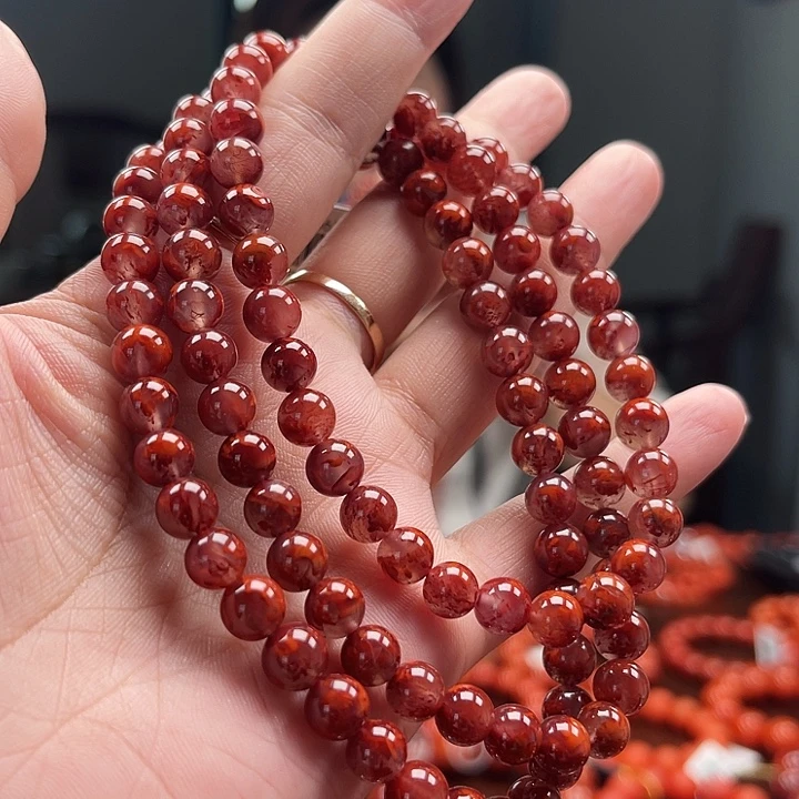 南红玛瑙未镶嵌妖花火焰纹圆珠多圈6mm