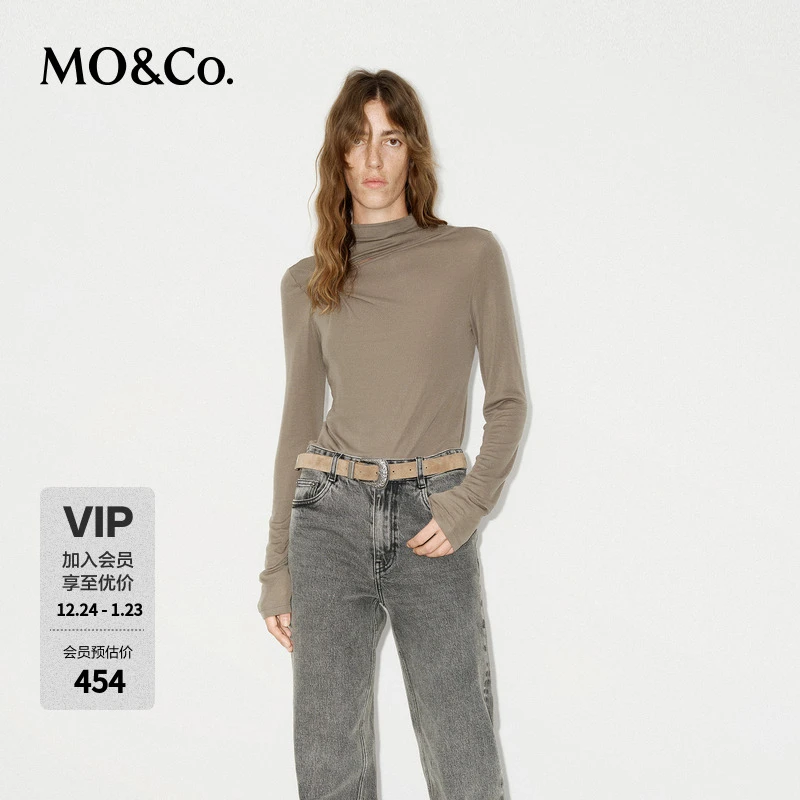 MOCO秋冬上衣冬弹力天丝绵羊毛解构裂口堆叠高领MBD4TOP019