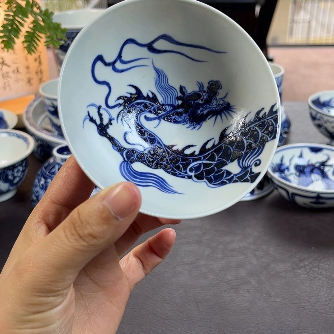朝岚夕霞仿至正元青花原矿釉烧制全手绘主人杯