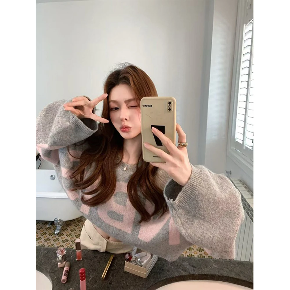 慵懒风日常简约休闲宽松圆领套头毛衣22721#