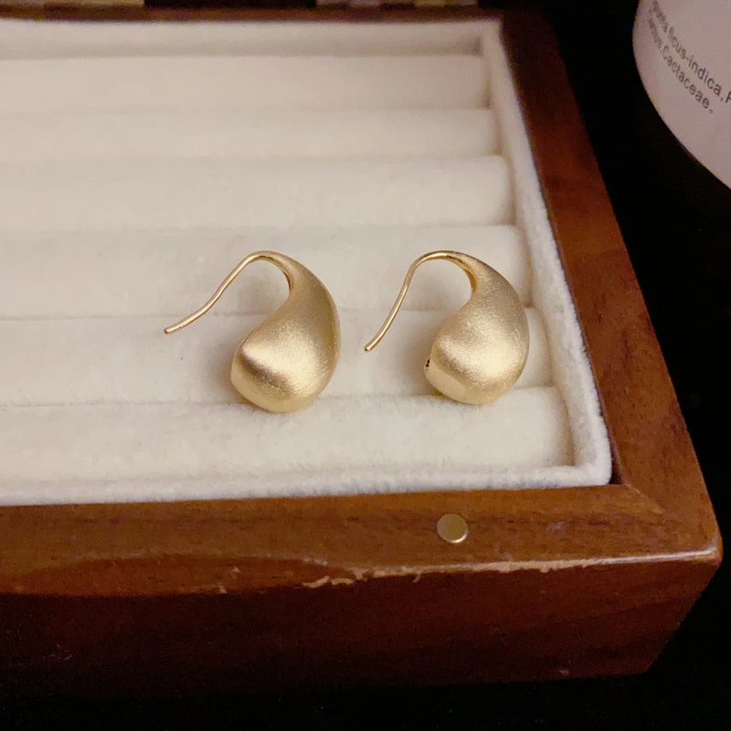 铜合金无非金属耳饰 韩式气质时尚简约小众金属拉丝小水滴耳环女