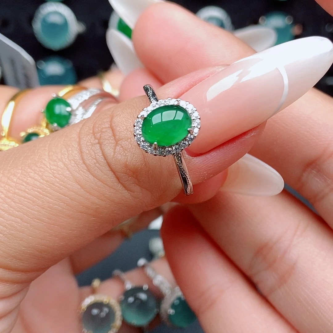 翡翠戒指银S925镶嵌55874