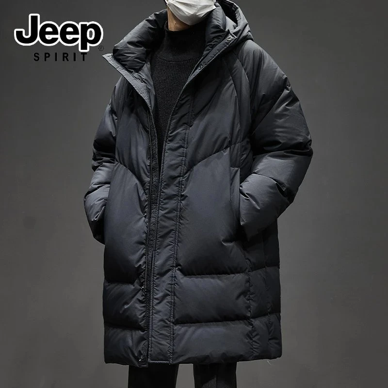 JEEPSPIRIT吉普中长款羽绒服男冬季防寒加厚保暖大衣鸭绒连帽外套