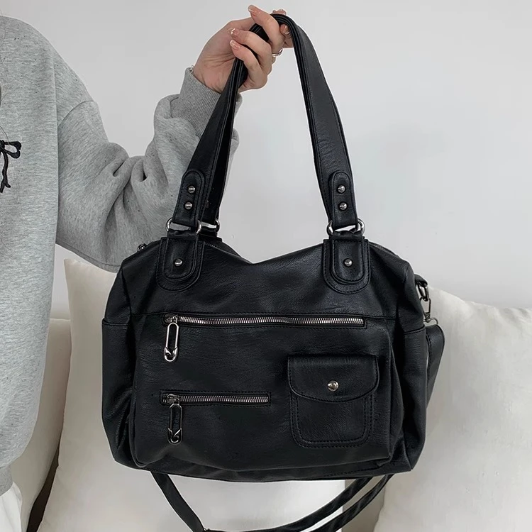 多拉链机车包包复古出差行李包托特包旅行包大容量手提单肩斜挎包