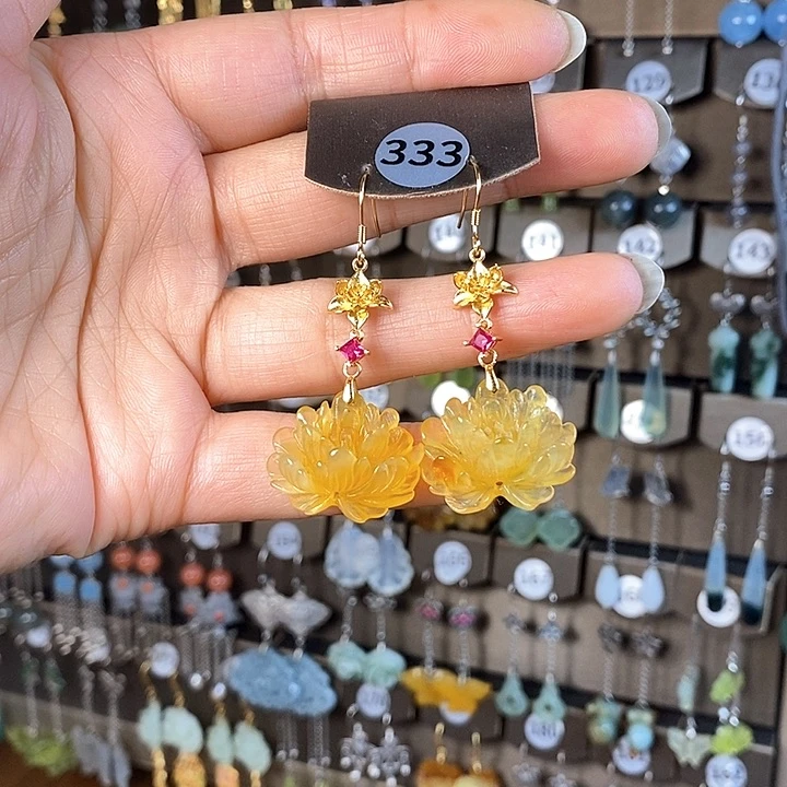 蛇纹石玉耳环银S925镶嵌