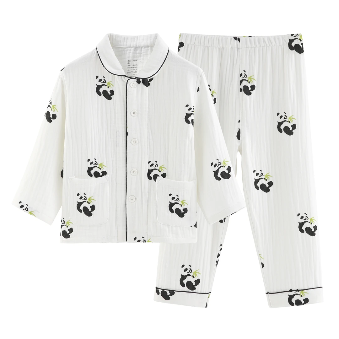 【【Bubbles】】新款儿童四层纱加厚全棉家居服套装保暖透气柔软睡衣