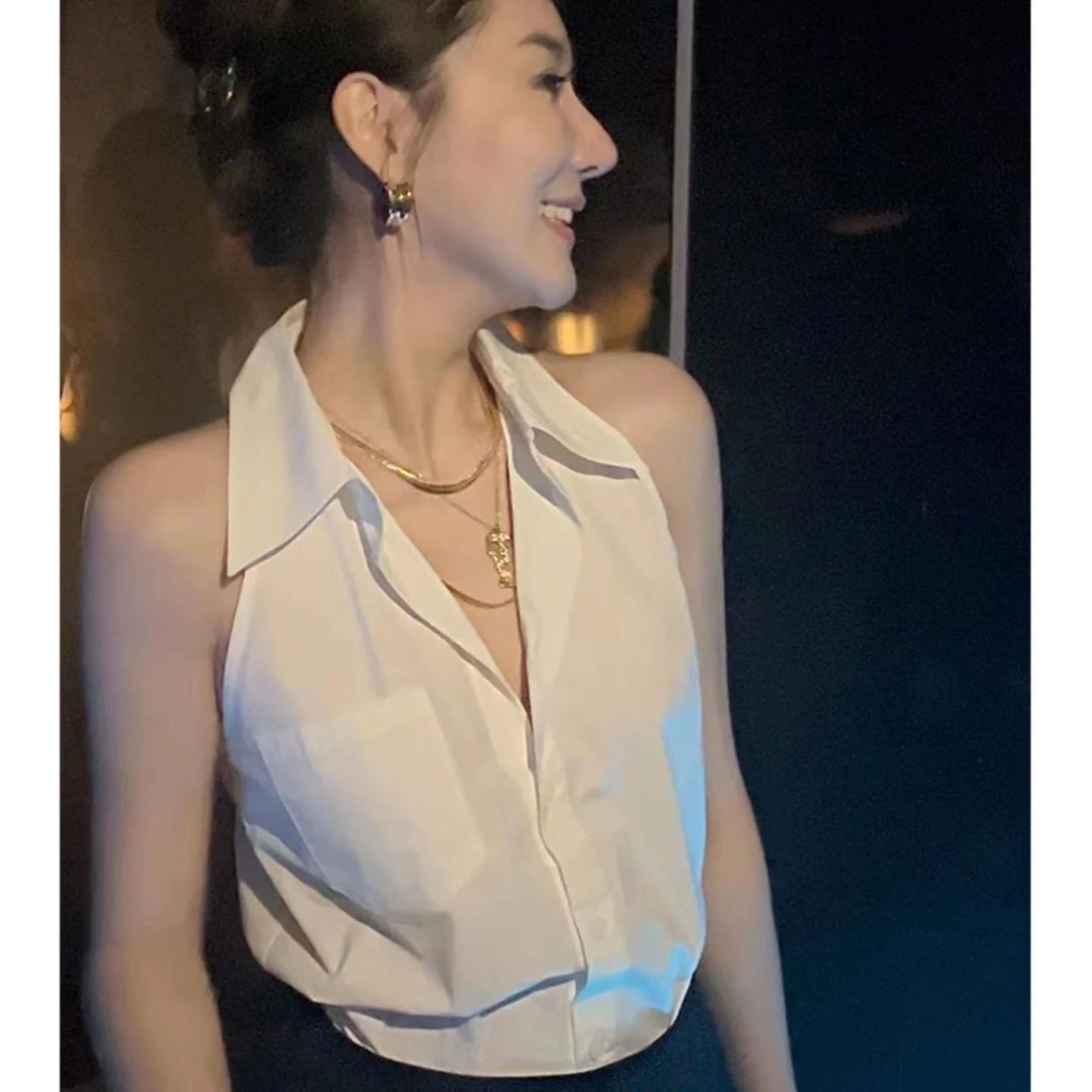 2025新款洋气女款气质小个子白色无袖衬衫时尚小众背心马上衣内搭