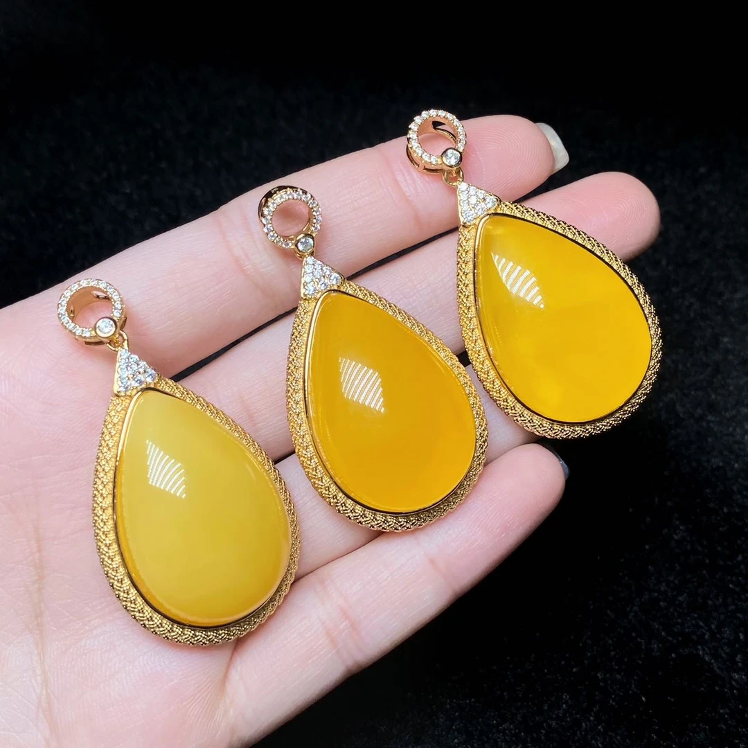 【云上叙】S925银蜜蜡吊坠-多样性发一件29x19.5mm-V52186-M（甄选）