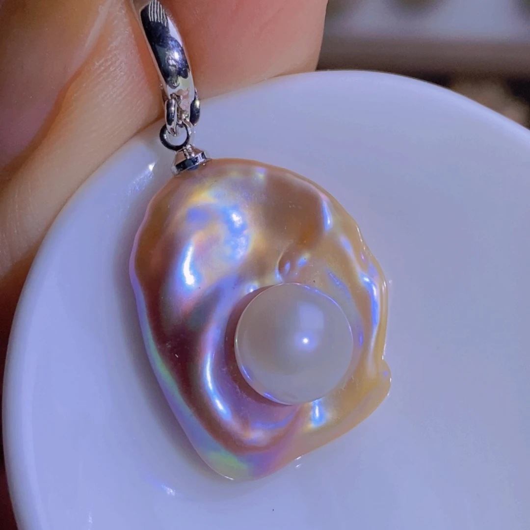 银S925镶嵌天然淡水珍珠淡水珍珠