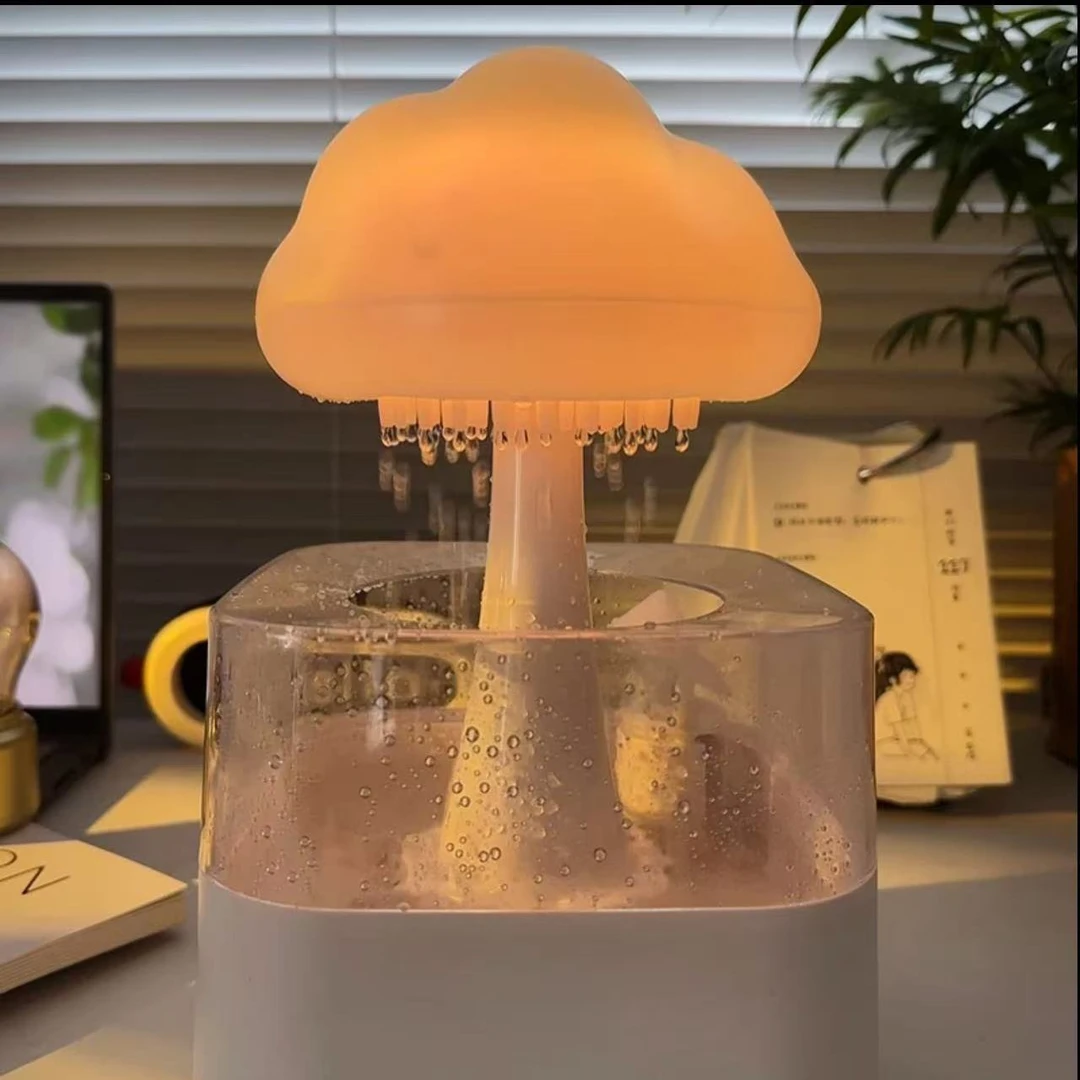 云雨办公室加湿器超声波加湿七彩蘑菇云朵下雨滴usb香薰静音