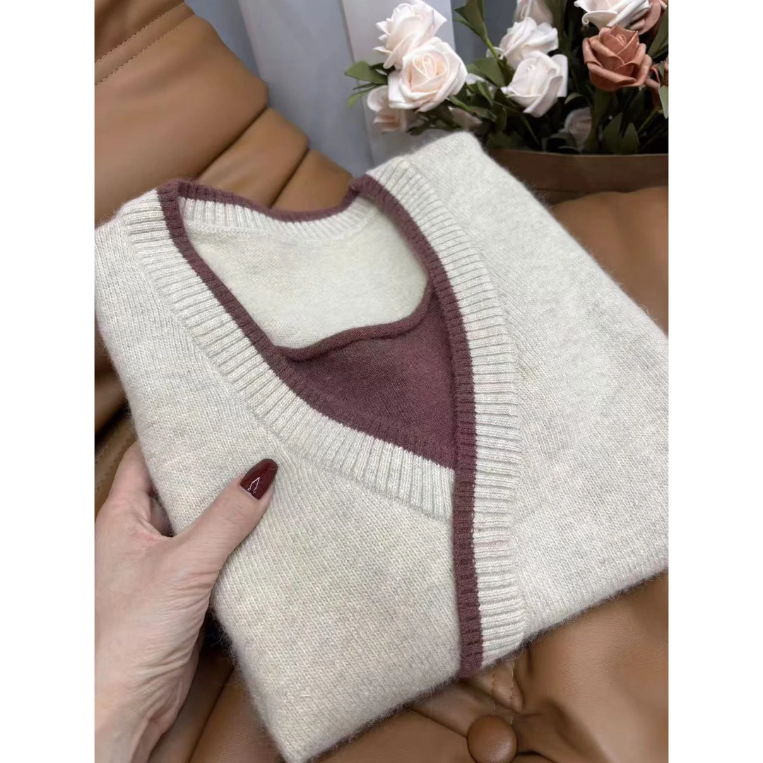 （小猪）秋冬新款赫本风假两件毛衣洋气长袖气质开衫