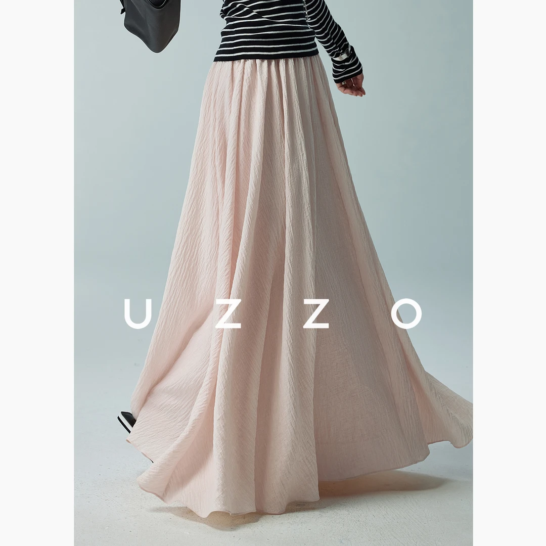UZZO 温柔法式 巨幅用料天丝羊毛醋酸 肌理感及地半身长裙