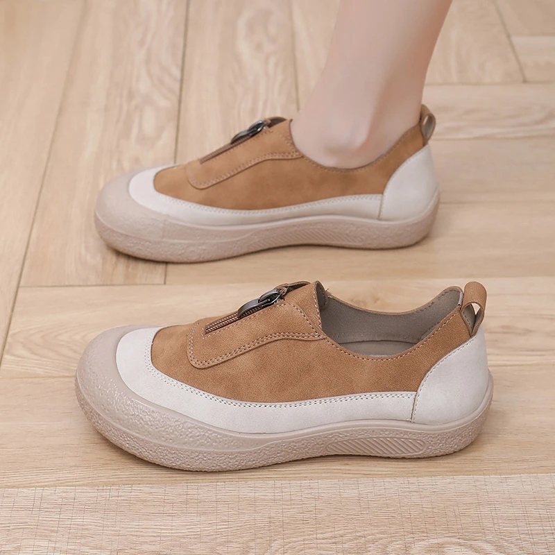 2025春季新款一脚蹬防滑磨砂皮单鞋厚底休闲运动鞋舒适软底渔夫鞋