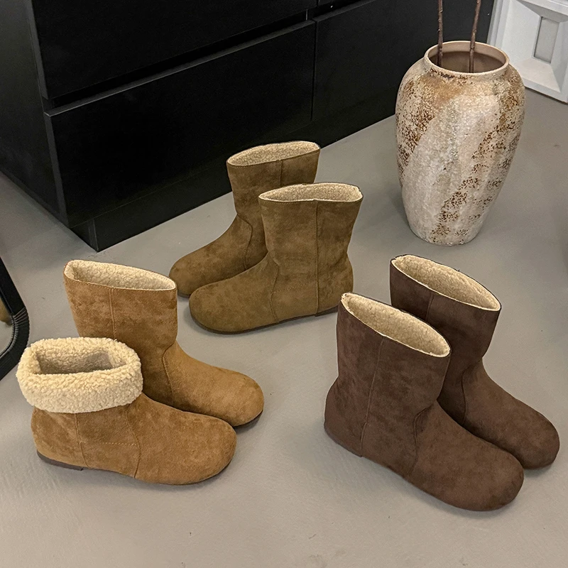 复古两穿加绒保暖雪地靴女款2025秋冬新款内增高勃肯短靴毛毛棉鞋