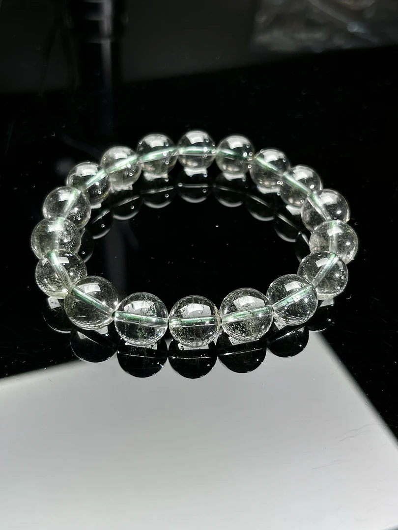 【大美】 高品阶天然翠幽灵水晶圆珠手串@多样性发其一