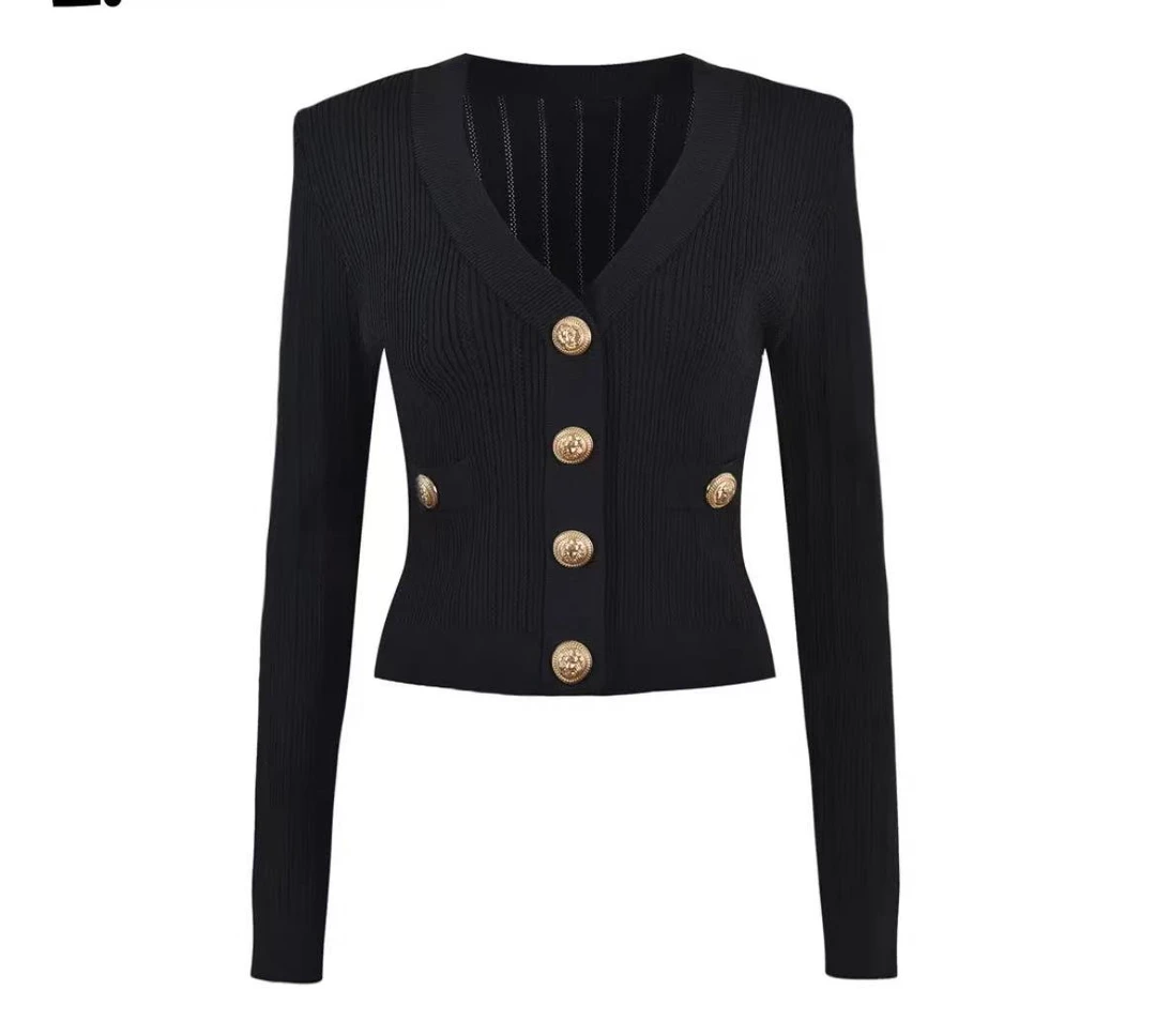 TOP【巴小曼】时尚百搭针织轻奢气质长袖针织开衫6859