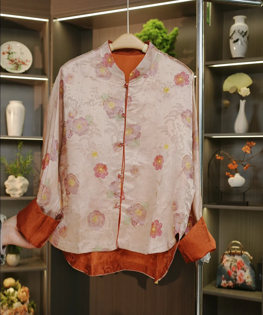 【玫瑰】2025新中式盘扣双面双穿宽松宽松落肩袖外套