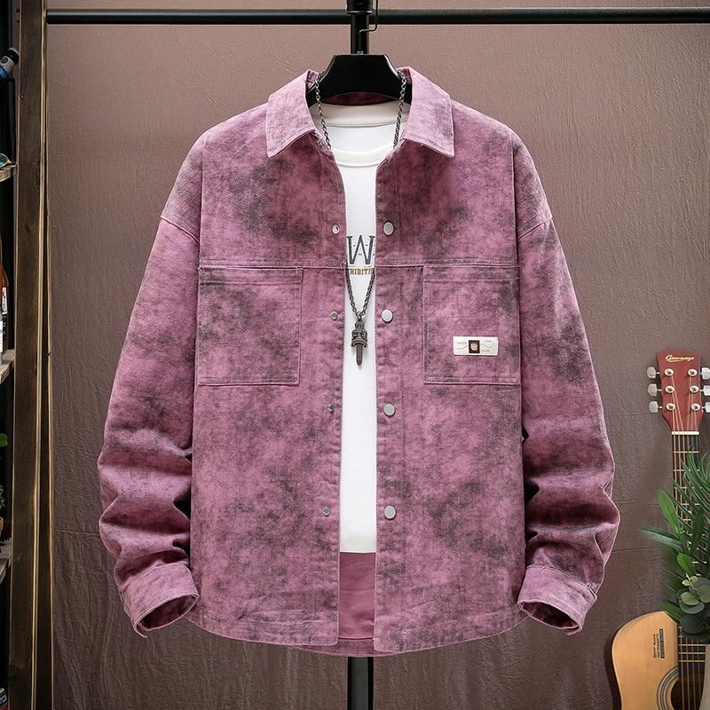 复古脏脏牛仔外套男学生夹克男装士春秋季帅气青少年衬衫上衣潮牌