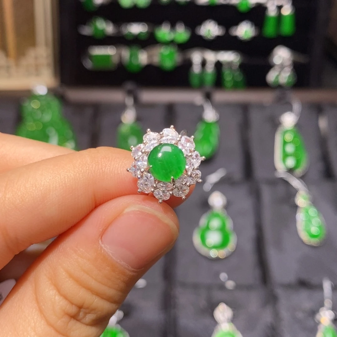 银S925镶嵌戒指翡翠天然翡翠