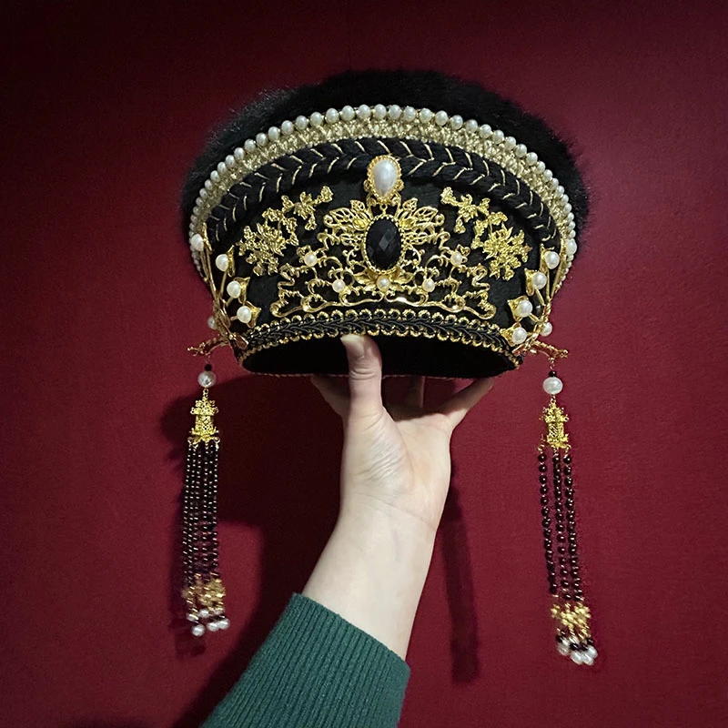 手工旗头拉翅古装头饰清朝后宫娘娘花朵中式发饰流苏发簪古典复古