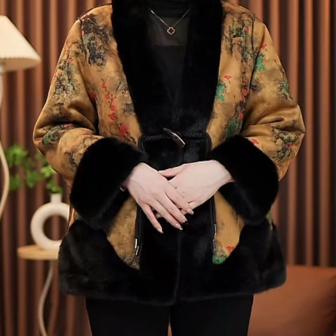 [原创正品]中长款北极貂两面穿冬加绒新款大码立领中老年妈妈装