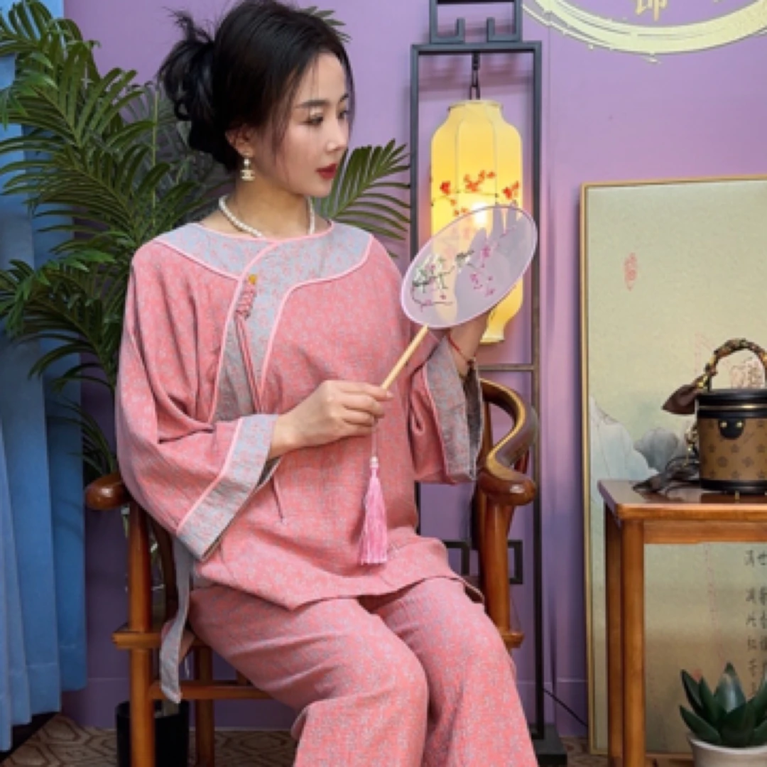 丽萍家【双层纱国潮家居服】国潮长袖工艺款双层纱全棉A类产品