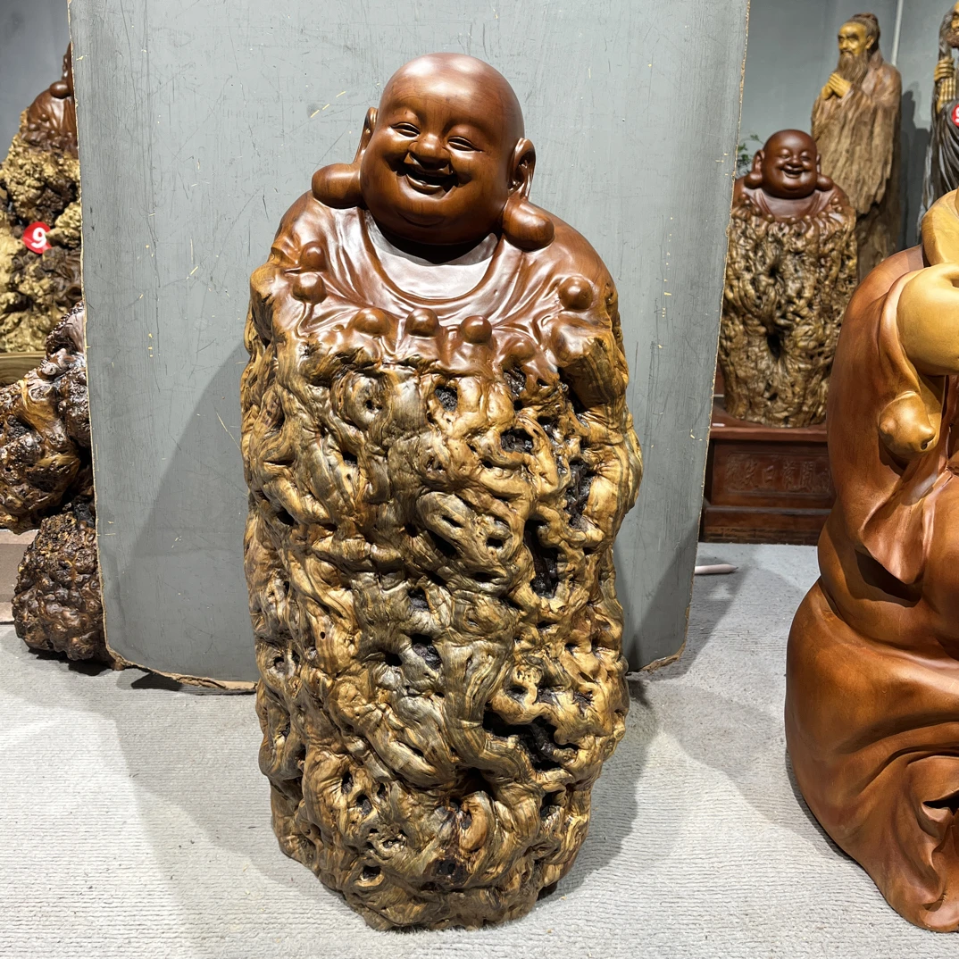枣木弥勒佛随形根雕摆件，66高
