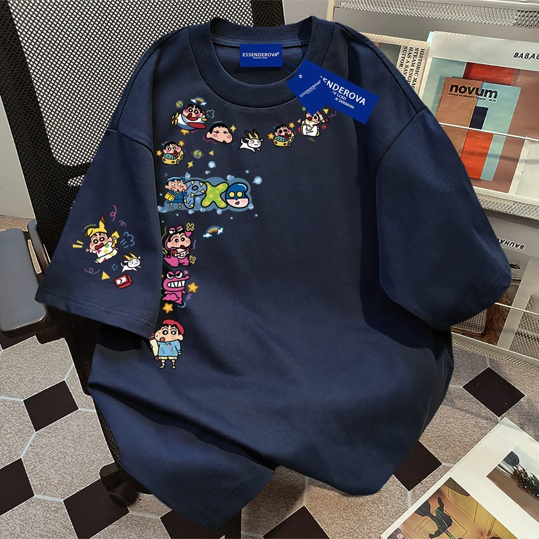 100%纯棉2025爆款卡通印花圆领女短袖潮流t恤夏季宽松上衣情侣款