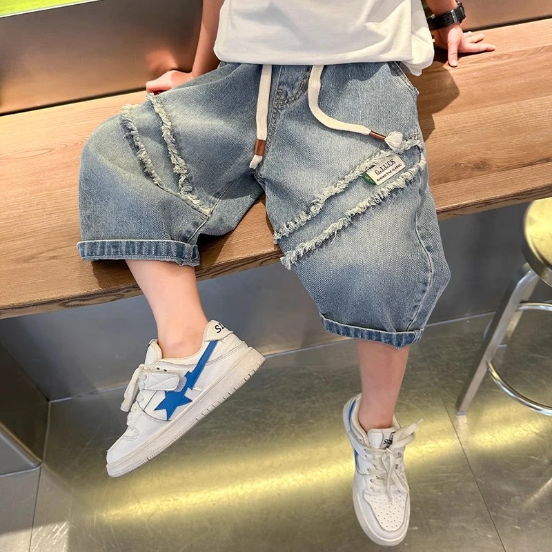 【高品质】男童牛仔短裤夏季新款中大童男孩学生七分裤宽松休闲中裤