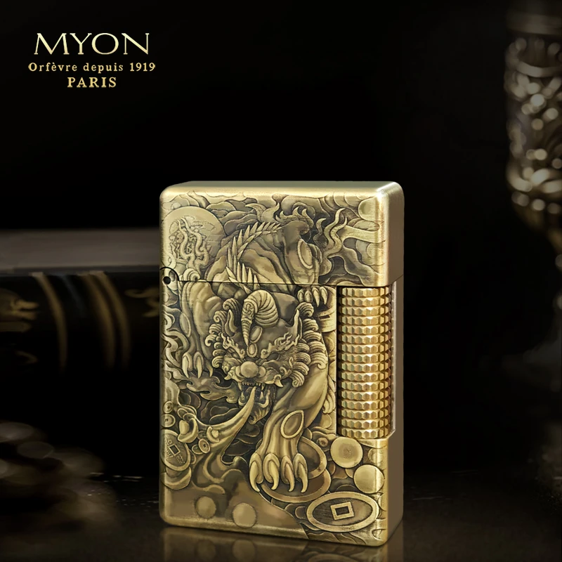 MYON爵士待机王M6貔貅原铜双面立体浮雕一机一码勉牌煤油打火机