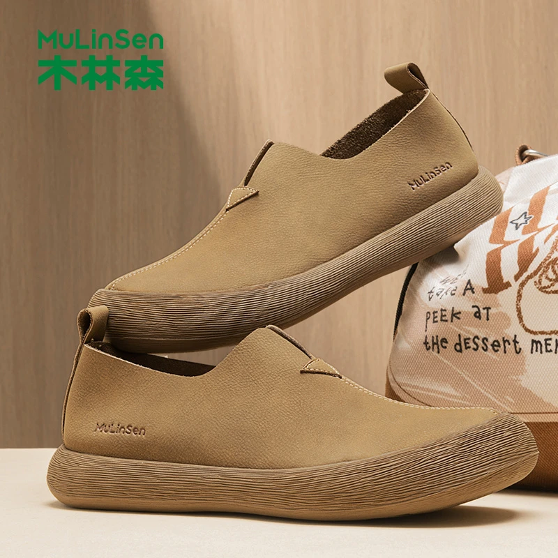木林森男鞋休闲百搭透气开车鞋软皮乐福鞋皮鞋男款中年商务爸爸鞋